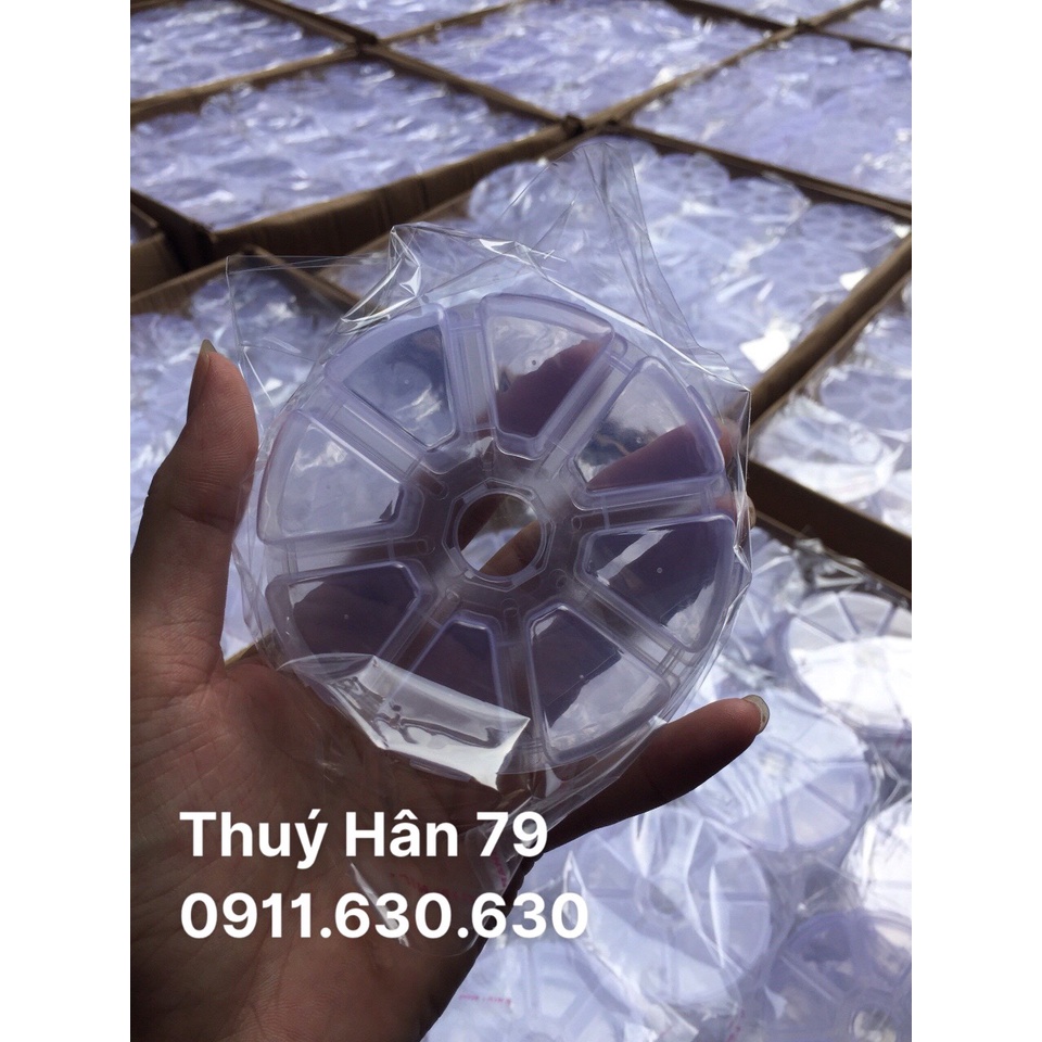 Hộp nhựa tròn 8 ô đựng móng giả, mi fan - dụng cụ nối mi THÚY HÂN