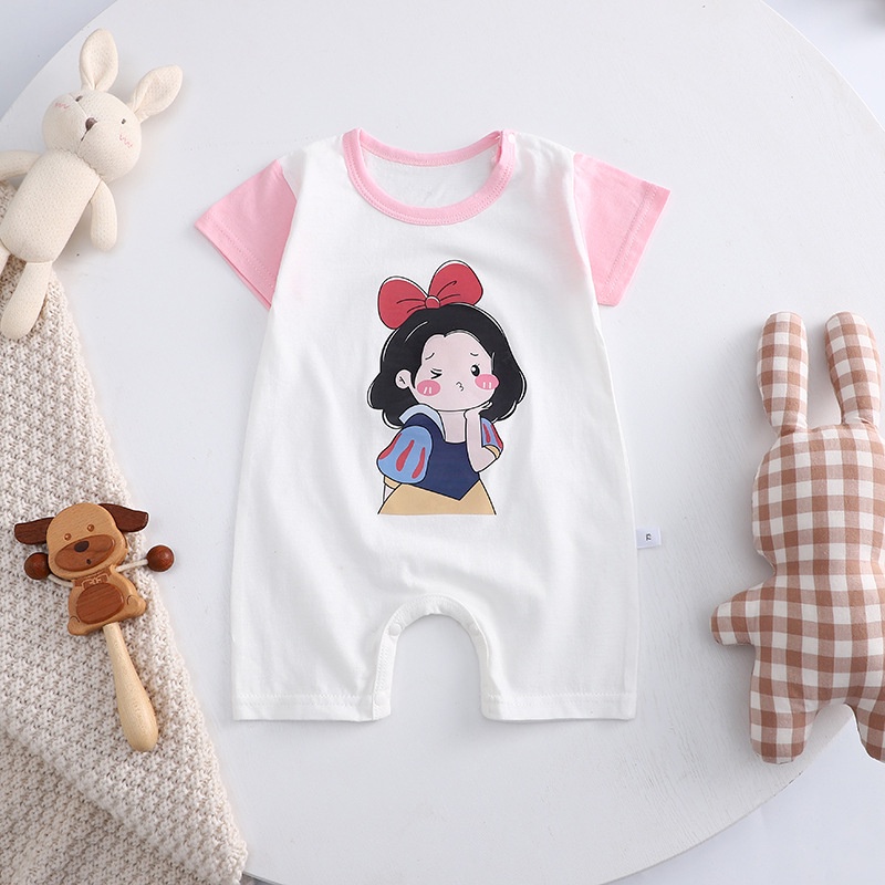 Bộ Áo Liền Quần Giả Hai Mảnh Bằng Vải Cotton In Hình Bạch Tuyết Dễ Thương Cho Bé 0-24 Tháng Tuổi