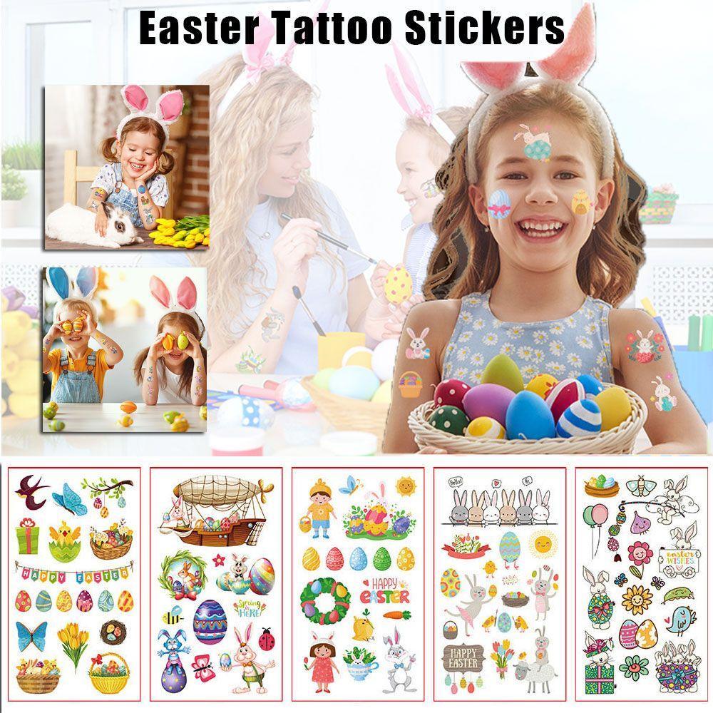 Set 10 Miếng Dán Hình Xăm Họa Tiết Thỏ Trứng Phục Sinh Độc Đáo