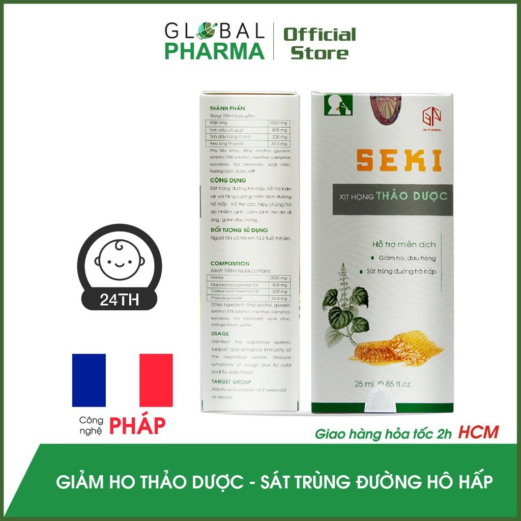 [CÔNG NGHỆ PHÁP] Xịt họng thảo dược - Kháng khuẩn, Giảm ho, Đau họng, Thơm miệng SEKI (25ml)