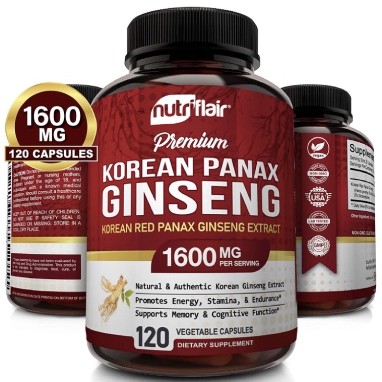 Viên nhân sâm Hàn Quốc liều cao NutriFlair Korean Red Panax Ginseng 1600mg 120viên USA