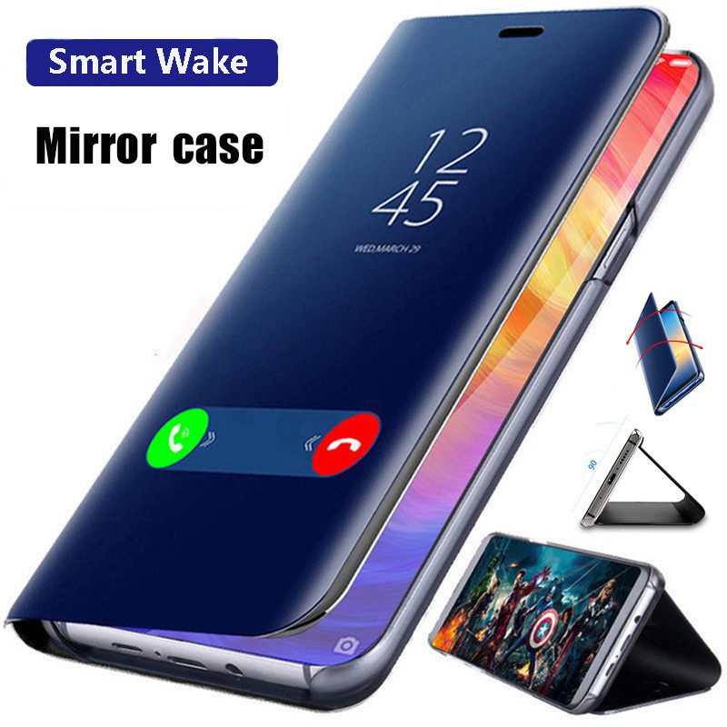 Bao Da Điện Thoại Nắp Lật Tráng Gương Màn Hình Tắt Mở Thông Minh Cho Samsung Galaxy S8 S9 S10 Plus S7 Edge S10E Ốp