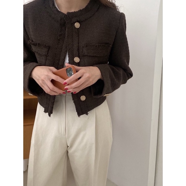 ÁO KHOÁC DẠ TWEED ULZZANG DÁNG CROPTOP