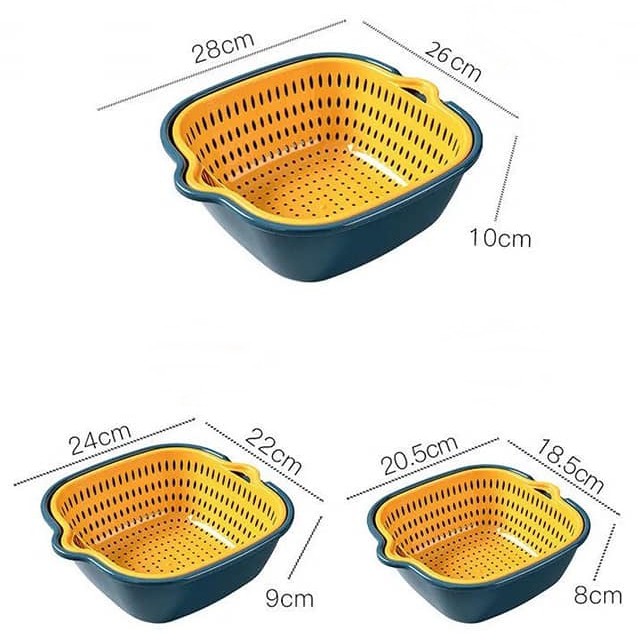 Bộ 6 Món Rổ Nhựa Kèm Chậu Cao Cấp Rá Ráo Nước Để Thực Phẩm Tươi Sống Đồ Dùng Nhà Bếp