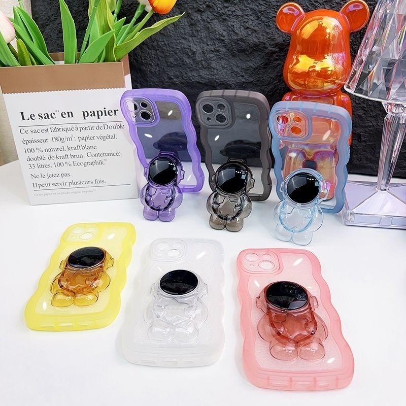Ốp Điện Thoại Trong Suốt Họa Tiết Phi Hành Gia Có Giá Đỡ Cho iPhone 11 12 13 Pro Xs Max Mini 7 8 Plus XR X