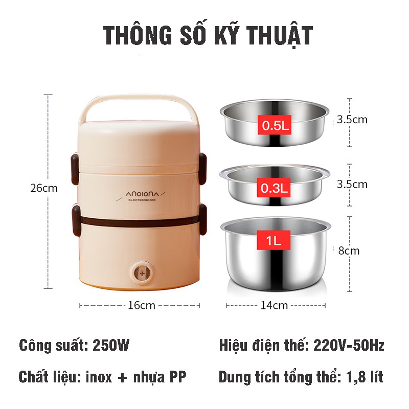 Hộp Cơm Điện Văn Phòng - Hộp Cơm Cắm Điện Giữ Nhiệt Công Suất 250W - BH 6 Tháng | BigBuy360 - bigbuy360.vn