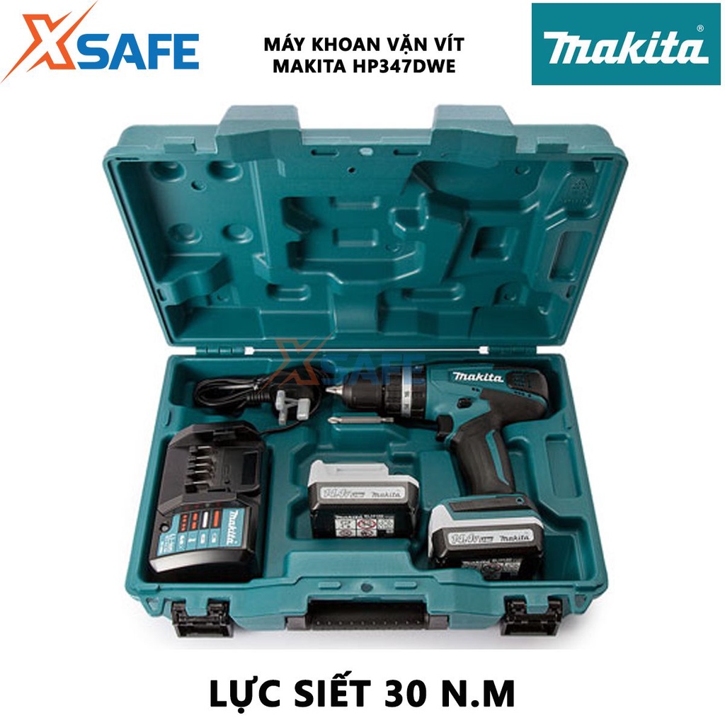 Máy khoan pin cầm tay MAKITA HP347DWE điều tốc, công tắc đảo chiều, kèm 2 pin 1 sạc - chính hãng - xsafe