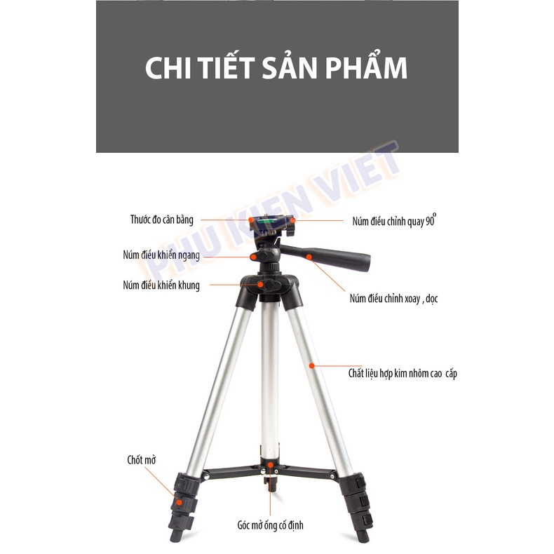 Giá đỡ điện thoại để bàn tripod 3110 3 chân , có tay cầm , tặng kèm đầu kẹp - Orio