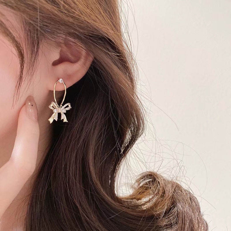 Khuyên Tai Hình Nơ Nhiều Lớp Mạ Bạc 925 Đính Đá Phong Cách Mới