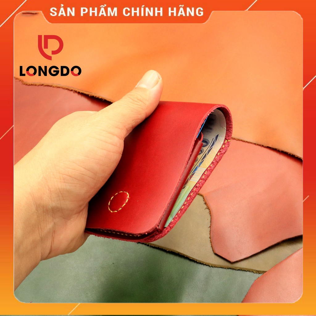 Ví Sen 3 Cao Cấp - Cam Kết 100% Da Bò Thật - Ví Da Mini Nam Màu Đỏ Hàng Chính Hãng Thương Hiệu Longdo Leather