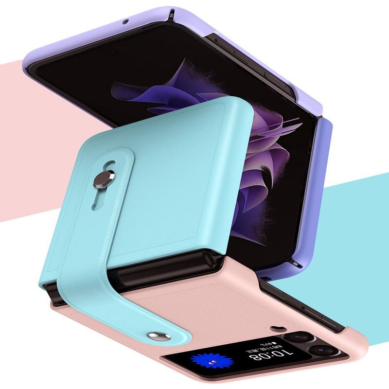 Bao Da Điện Thoại PU Bảo Vệ Toàn Diện Chống Rơi Có Giá Đỡ Và Dây Đeo Cho Samsung z Flip3