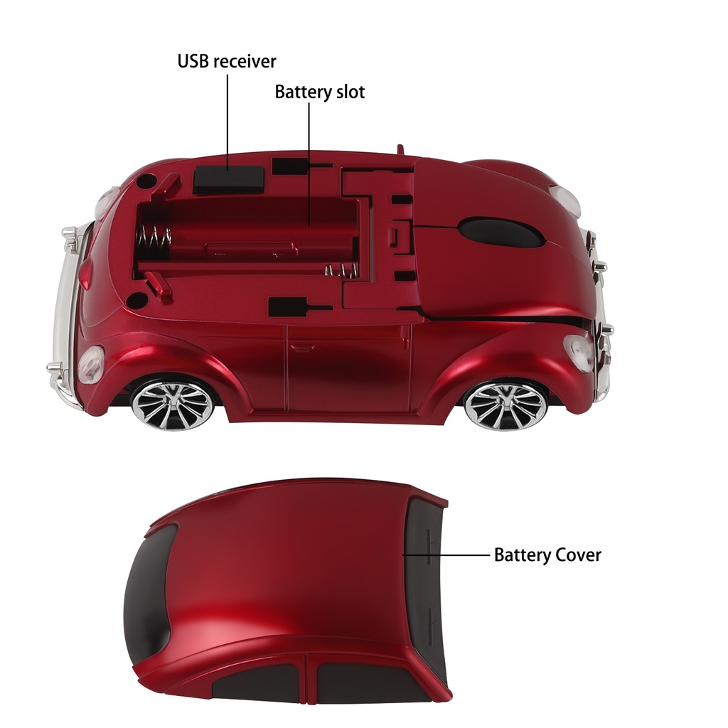 Chuột không dây 2.4G Con bọ Chuột xe hơi Chuột hoạt hình Chuột xe hơi 3D 1600DPI Chuột quang dành cho máy tính xách tay dành cho máy tính xách tay