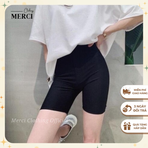 Quần legging lửng ngố đùi nữ cạp chun bản to vải thun màu đen chất dày dặn form ôm body ngắn tập gym yoga merci_clothing