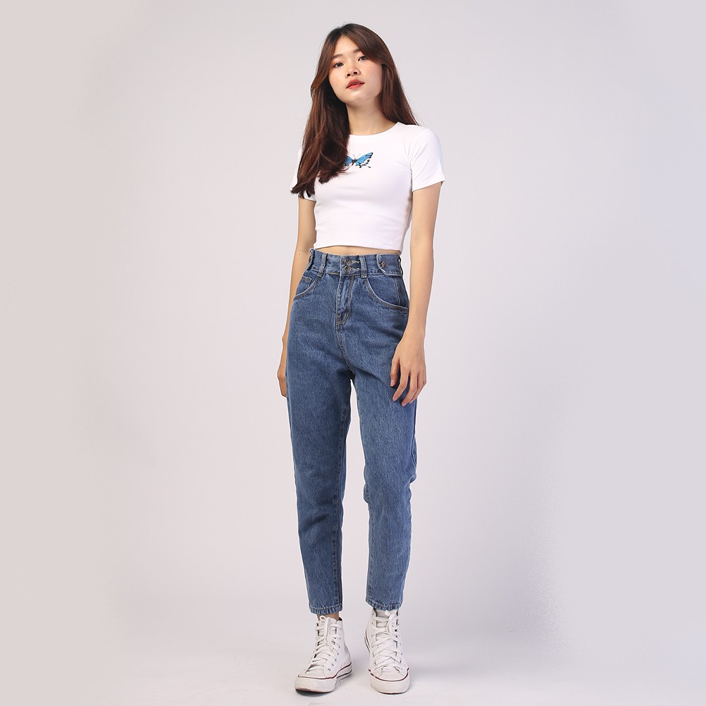 Quần baggy jeans nữ SAIGONJEAN form rộng,2 bách vuông,lưng thun QD016 – quần bò nữ ulzzang