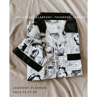 Đồ ngủ nữ Pyjamas mặc nhà tay cộc quần đùi lụa bóng satin mềm mát Labeony