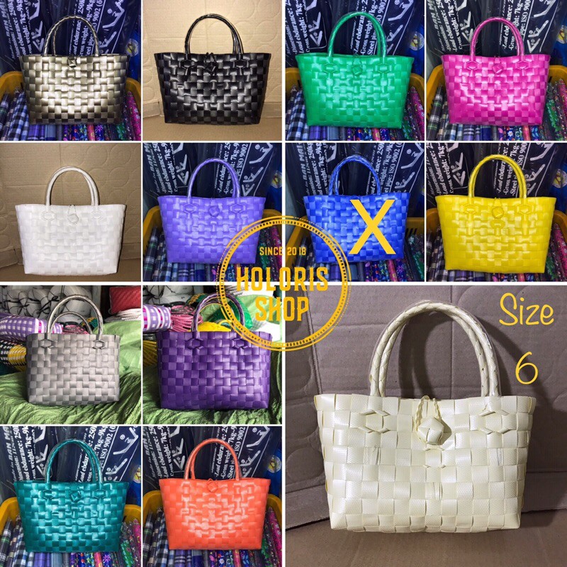 Giỏ đan tay màu trơn / Túi xách đan nhựa / Làn nhựa (KÈM ẢNH THẬT) | BigBuy360 - bigbuy360.vn
