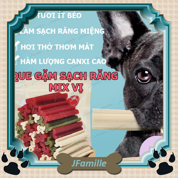 [MIX 3 VỊ]Que Gặm Sạch Răng Cho Cún JFamille, Tươi Ngon Thơm Miệng, Bổ Sung Canxi, Vitamin &amp; Khoáng Chất.Gói 100gr. JF83