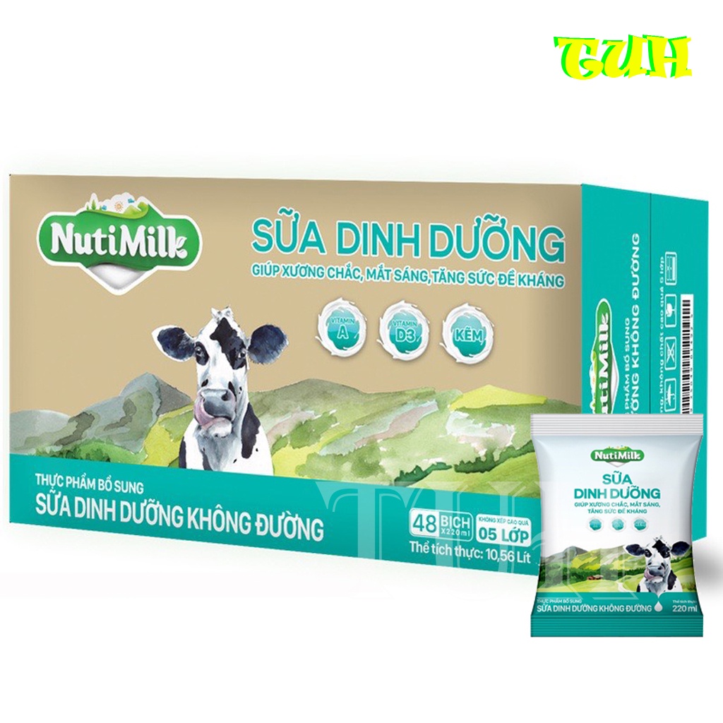Thùng 48 Bịch NutiMilk Sữa DINH DƯỠNG KHÔNG đường 220ml/bịch-TUH