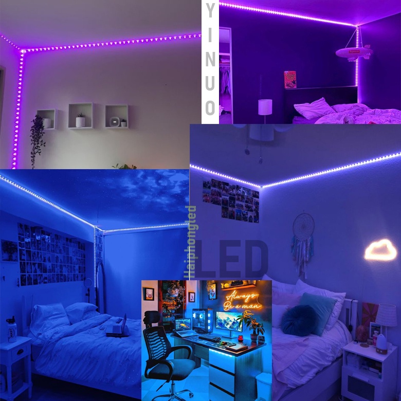 Bộ đèn LED RGB 10m 5m nháy theo nhạc chip led siêu sáng 5050 dây dán đổi 7 màu có phủ silicon bên ngoài chống nước