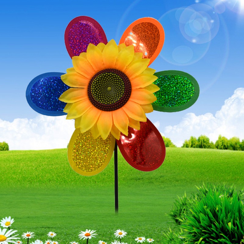 * Colorful Sequins Sunflower Windmill Wind Spinner Home Garden Yard Decoration