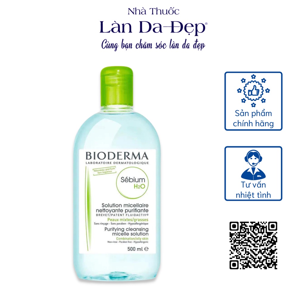 Nước tẩy trang Bioderma Sebium H2O chai xanh dịu nhẹ không cồn làm sạch sâu dành cho da dầu da mụn chai 100ml đến 500ml