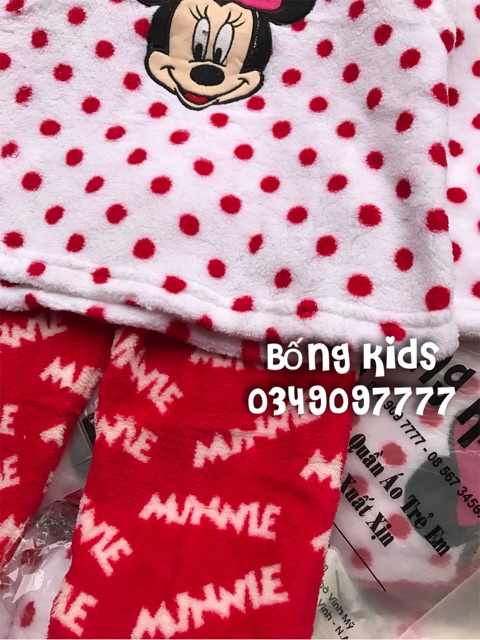 Bộ Nỉ Lông Bé Gái Minnie Chấm Bi Primark(lỗi loang màu)