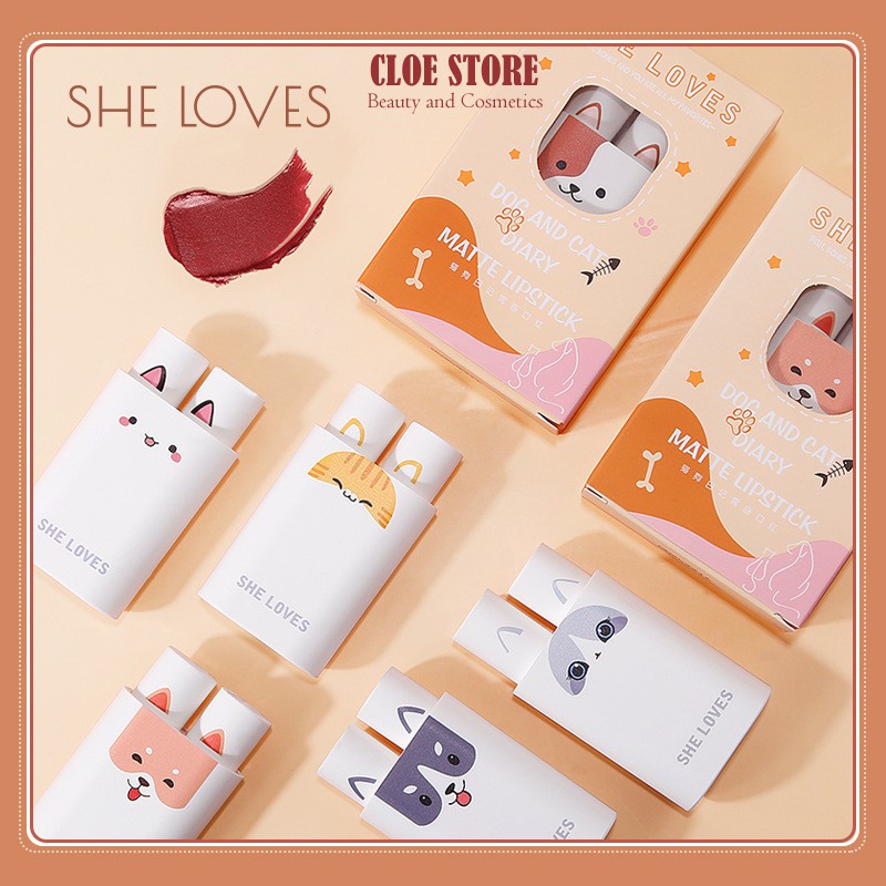 Son She Loves Dog and Cat Diary Matte Lipstick siêu lì hàng nội địa Trung | BigBuy360 - bigbuy360.vn