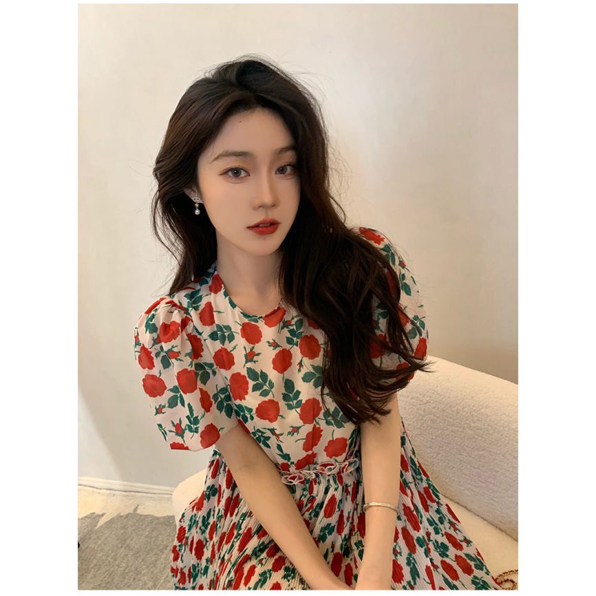 Váy hoa nhí dự tiệc - Váy xòe thanh lịch tôn dáng che khuyết điểm tốt chất vải voan tơ | BigBuy360 - bigbuy360.vn