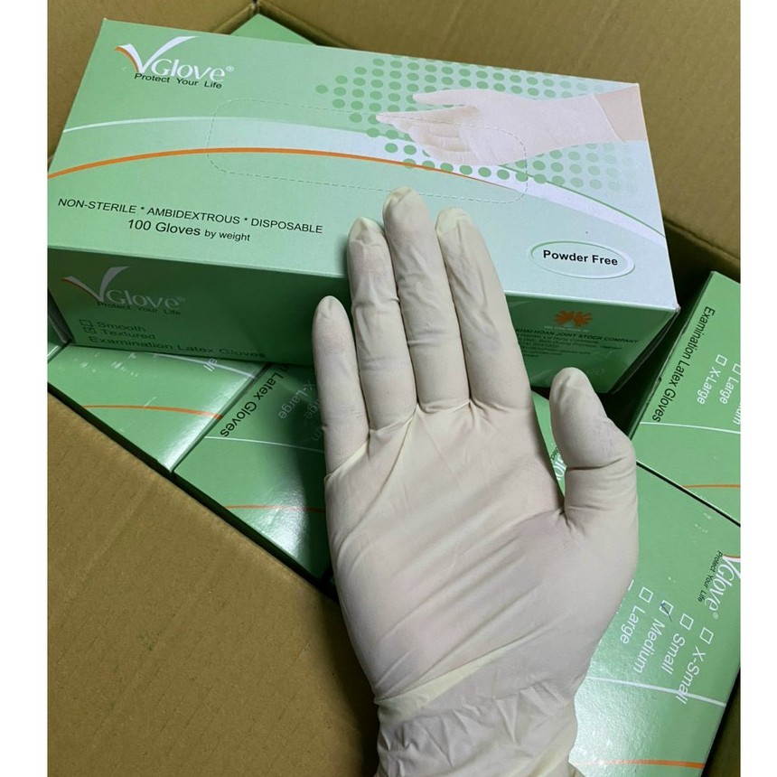 (Q1-HCM) THÙNG Găng Tay Y Tế Không Bột Latex Vglove - Không Bột Màu Trắng Vglove Khải Hoàn