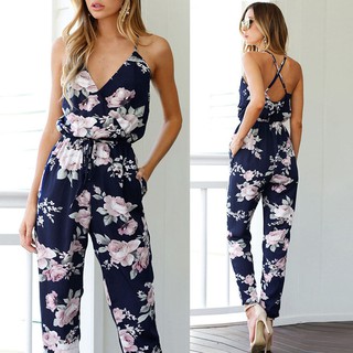 Jumpsuit hoạ tiết hoa thiết kế hở lưng quyến rũ cho nữ