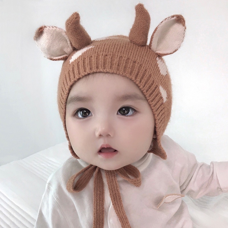 Mũ len trùm đầu họa tiết hoạt hình bò sữa xinh xắn cho bé