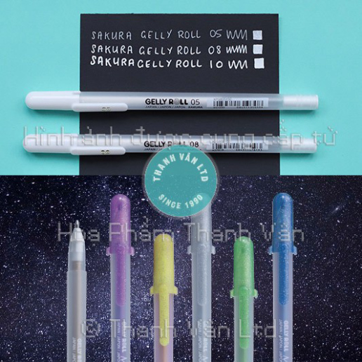 Bút Gelly Roll Dạ Quang Phát Sáng Fluorescent Moonlight, White và Stardust SAKURA