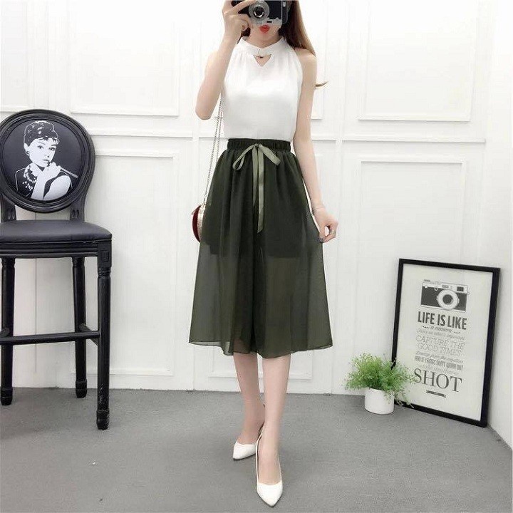 Quần giả váy, quần ống rộng voan lụa - Culottes