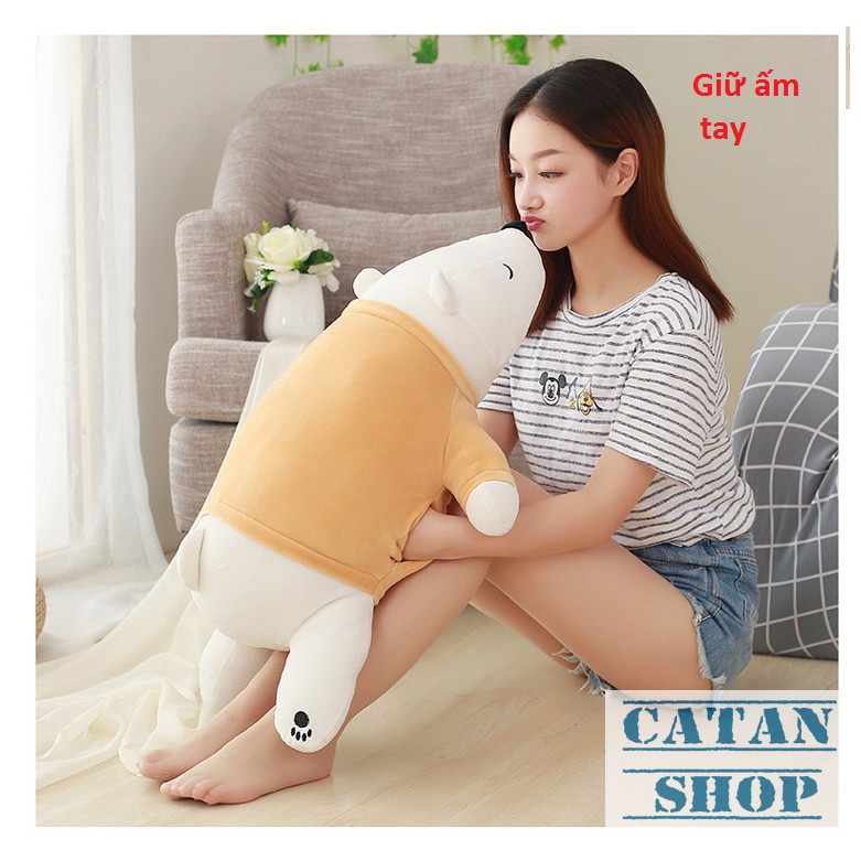 Gối mầu gấu Panda,chó Husky, Pola 3 in 1 siêu to, siêu dài 75cm, nỉ nhung cực mịn.