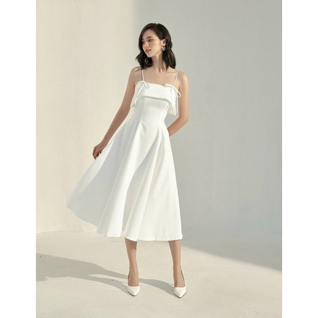 Đầm trắng hai dây xoè cotton cao cấp