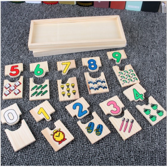Hộp tập đếm và ghép số bằng gỗ - đồ chơi giao dục cho bé học đếm và nhận biêt số lượng bằng hình ảnh