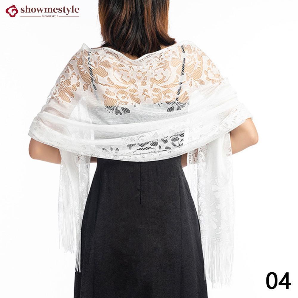 Khăn Choàng Ren Phối Tua Rua Màu Sắc Thanh Lịch Cho Nữ