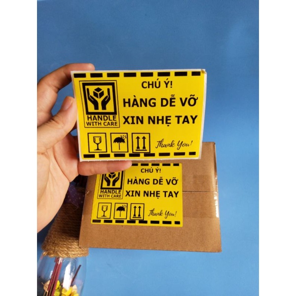 ⚡ Set 50 tem dán có sẵn keo cảnh báo HÀNG DỄ VỠ kích thước 10x7cm