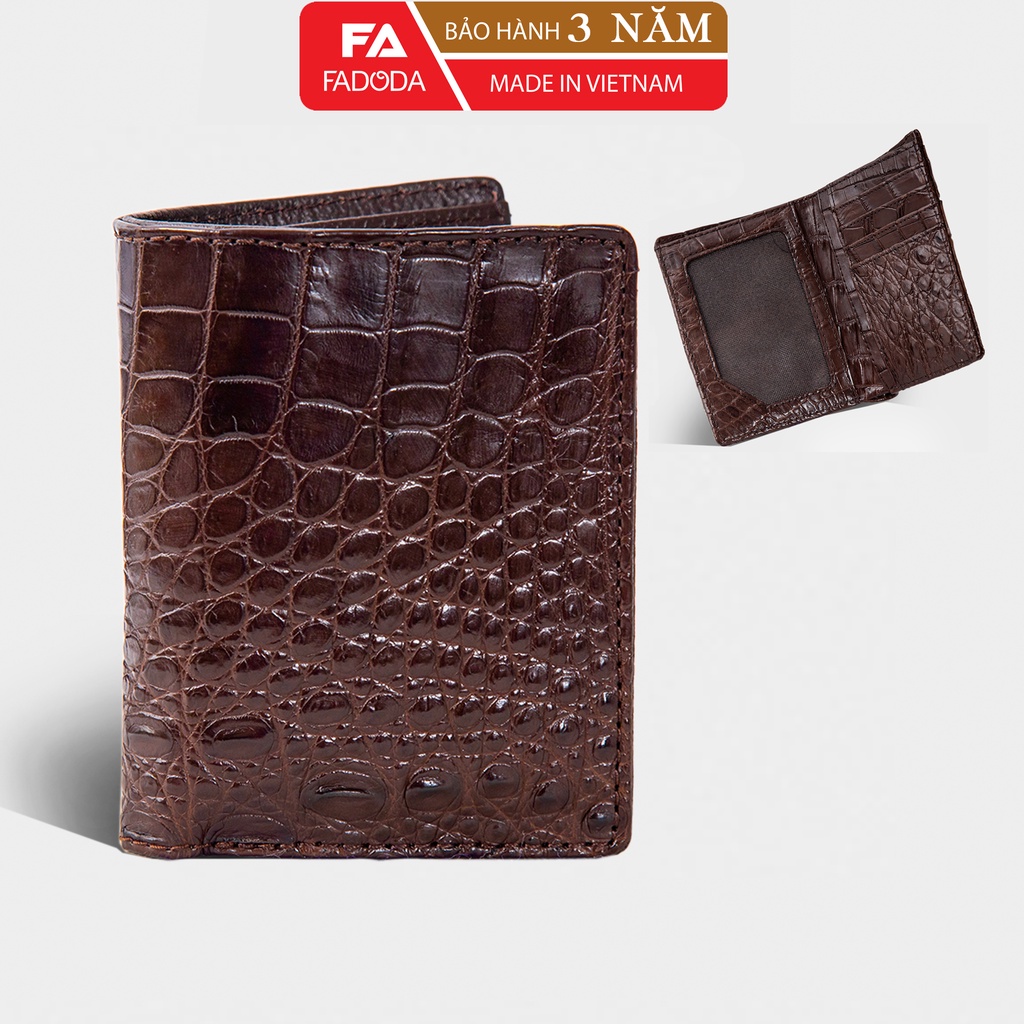Ví nam đứng da cá sấu 2 mặt FA DO DA FCW02BN cao cấp màu nâu vân bụng thiết kế 3 ngăn có khoá