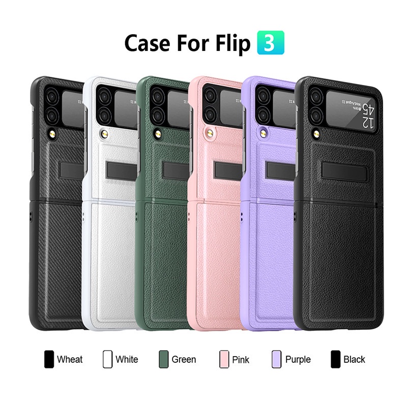 Ốp Điện Thoại Da Tích Hợp Giá Đỡ Bảo Vệ Ống Kính Máy Ảnh Không Dây Cho Samsung Galaxy Z Flip 3