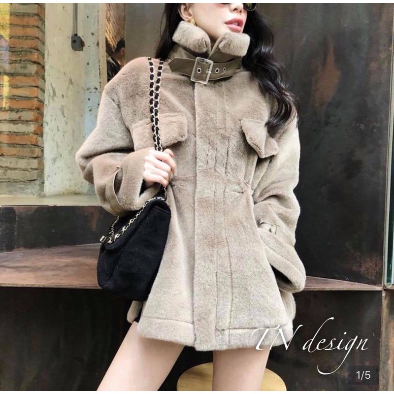 XẢ HÀNG SALE SỐC áo khoác lông thỏ đai da rút eo hàng QC (sẵn) | BigBuy360 - bigbuy360.vn