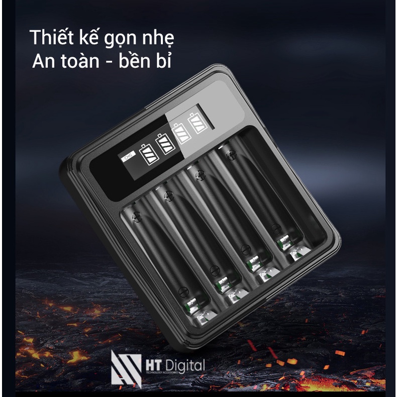 Bộ Pin Sạc AA AAA 1.5V Doublepow L156 Tự Ngắt, Màn hình LCD, Pin Sạc AA 1.5V 2700mWh Lithium cho micro, đồ chơi