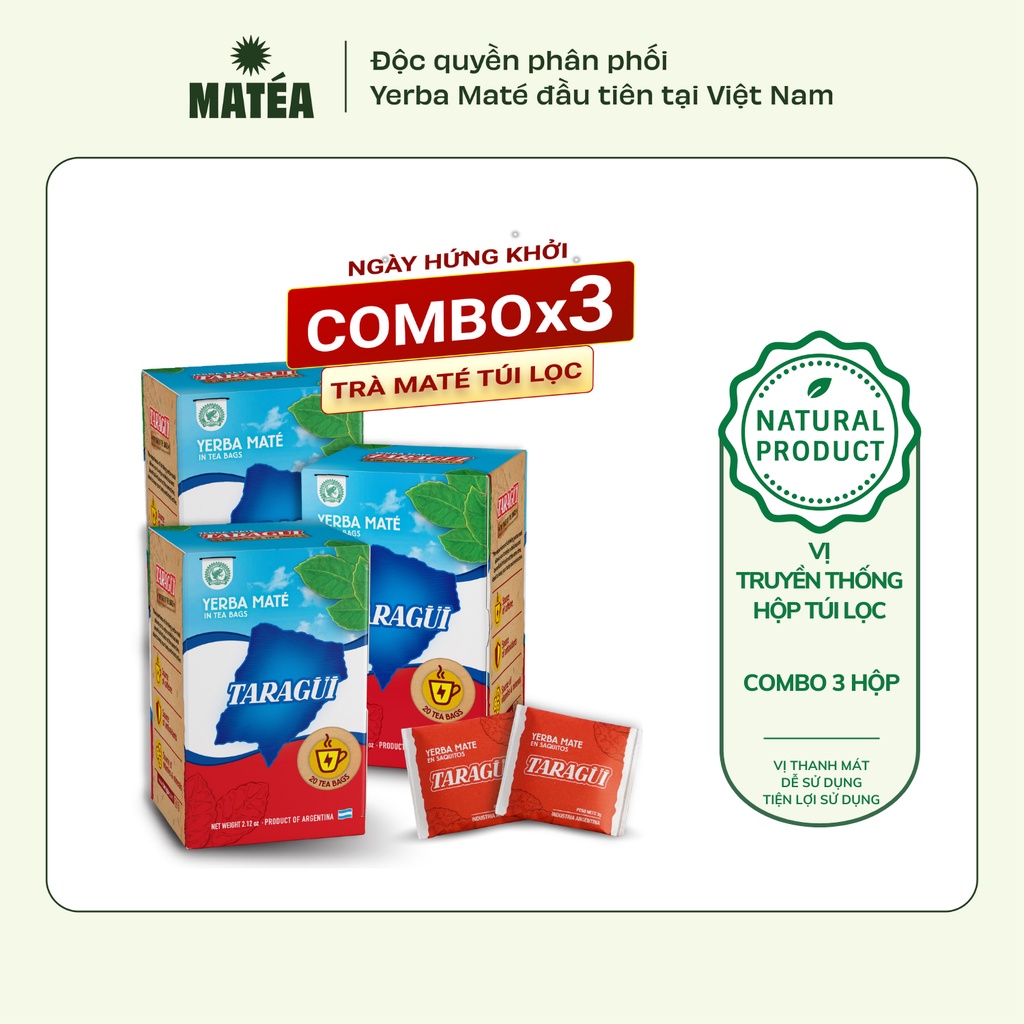 Trà Yerba Maté Taragui Hộp túi lọc - Vị truyền thống dễ thưởng thức hơn, thanh mát, năng lượng