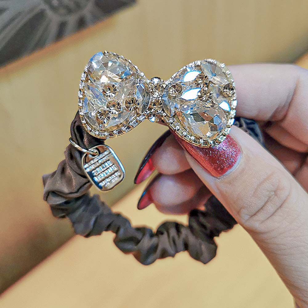 Dây Buộc Tóc Co Giãn Đính Nơ Kim Cương Giả Nhiều Màu Thời Trang