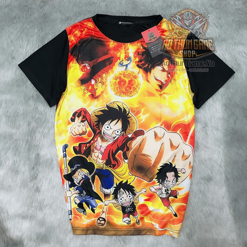 Áo One Piece Luffy Ace Sabo 3AE v2 mới nhất (3D Đen) áo đảo hải tặc Anime Manga (Shop AoThunGameVn)