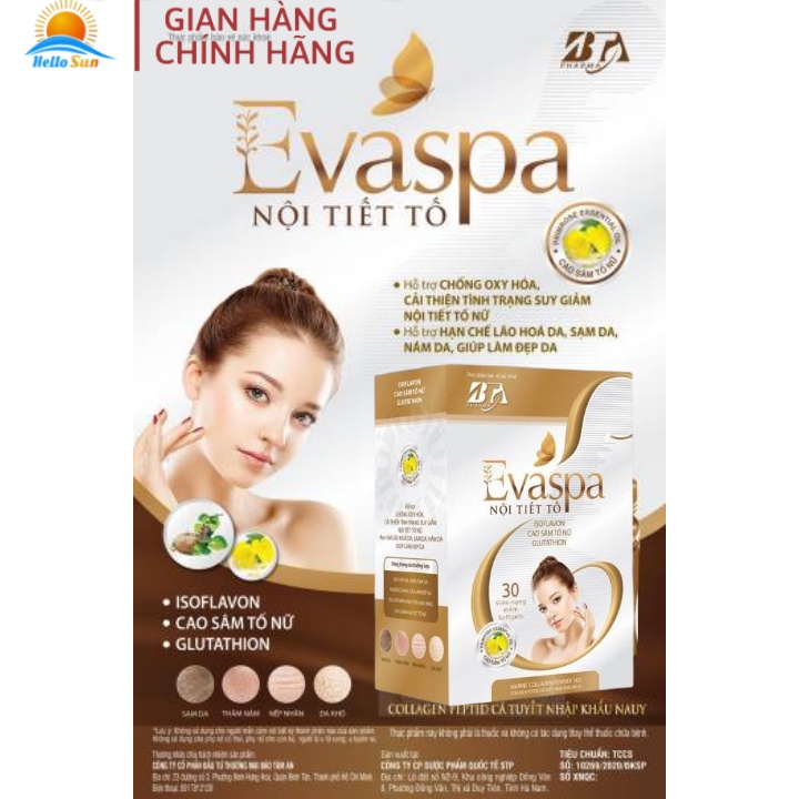 Viên Nội Tiết Tố Evaspa Dưỡng Trắng Mịn Màng Mờ Thâm Nám Hỗ Trợ Chống Oxy Hóa, Cải Thiện Suy Giảm Nội Tiết Tố Nữ