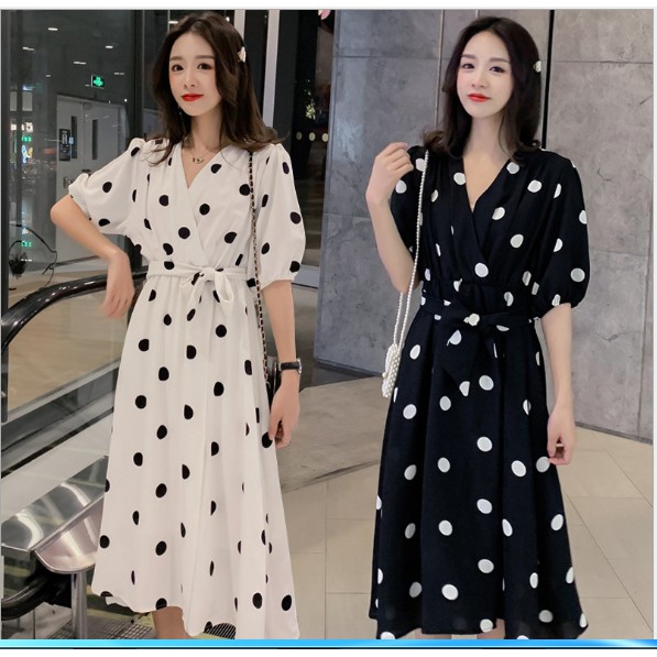 ĐẦM BẦU VÁY BẦU CÔNG SỞ  CHẤM BI 2 MÀU