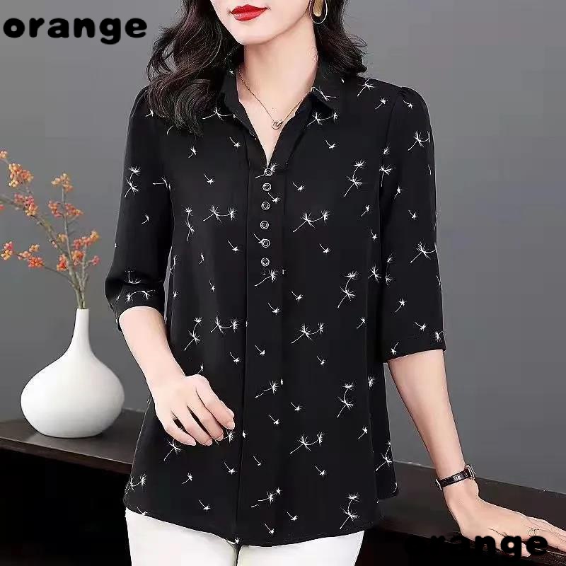 Áo Sơ Mi Chiffon Tay Lửng Dáng Rộng Thời Trang Xuân Hè Kiểu Mới 2022 Cho Nữ Trung Niên D9QM