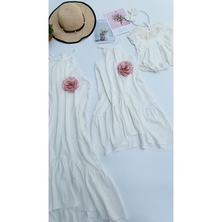 Đầm Đôi, Váy Đôi Cho Mẹ Và Bé Gái. Chất Vải Đũi Mềm Mịn, Váy Thiết Kế Dáng Dài, Form Suông Cơ Bản- Màu Trắng