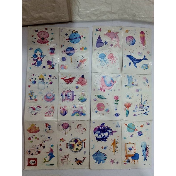 Hộp 12 tấm sticker tông pastel nhiều chủ đề mã JQ-003
